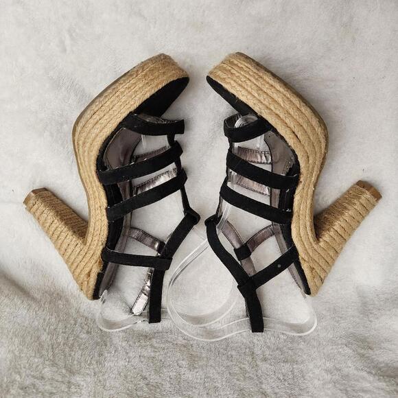 Black Strappy Espadrille Heels, Women\'s 6.5